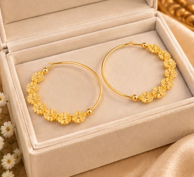 Bloom Motif Hoop Earrings - Image 4