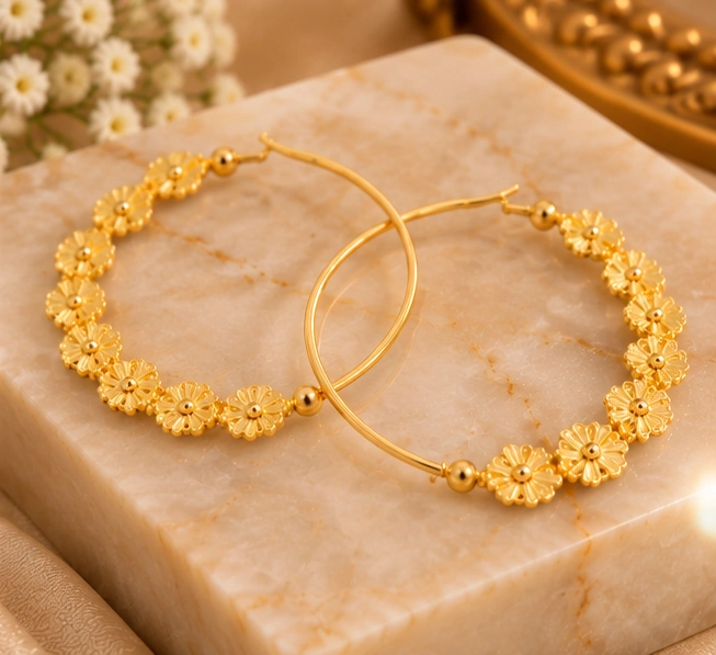 Bloom Motif Hoop Earrings - Image 2