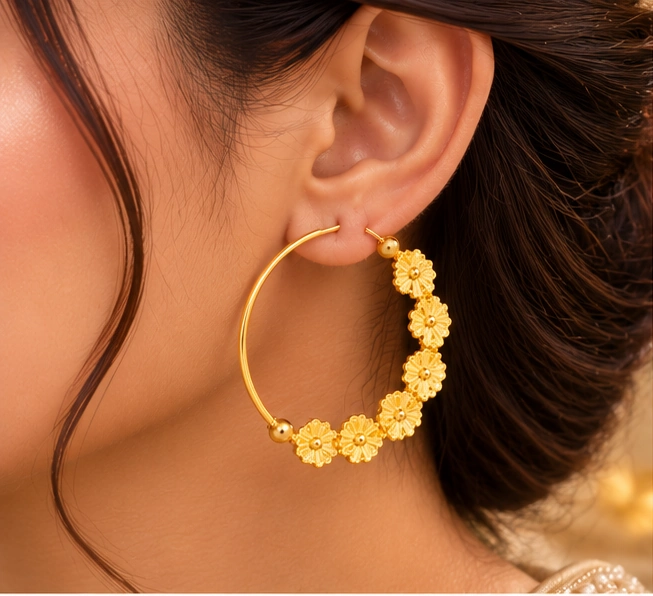 Bloom Motif Hoop Earrings