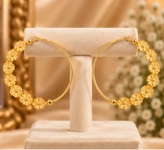 Bloom Motif Hoop Earrings - Image 3