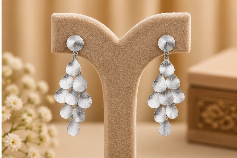 Matte Finished Layered Drop Earrings - Image 3