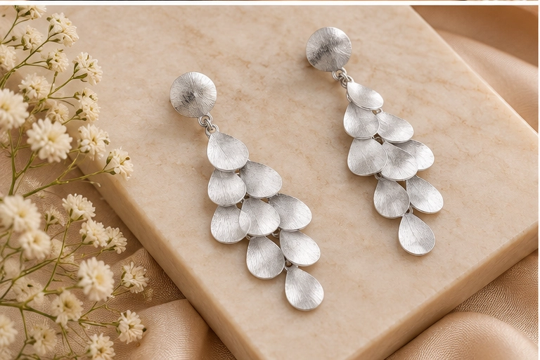 Matte Finished Layered Drop Earrings - Image 2