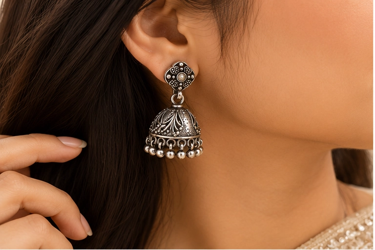 Floral Top Jhumka Earrings