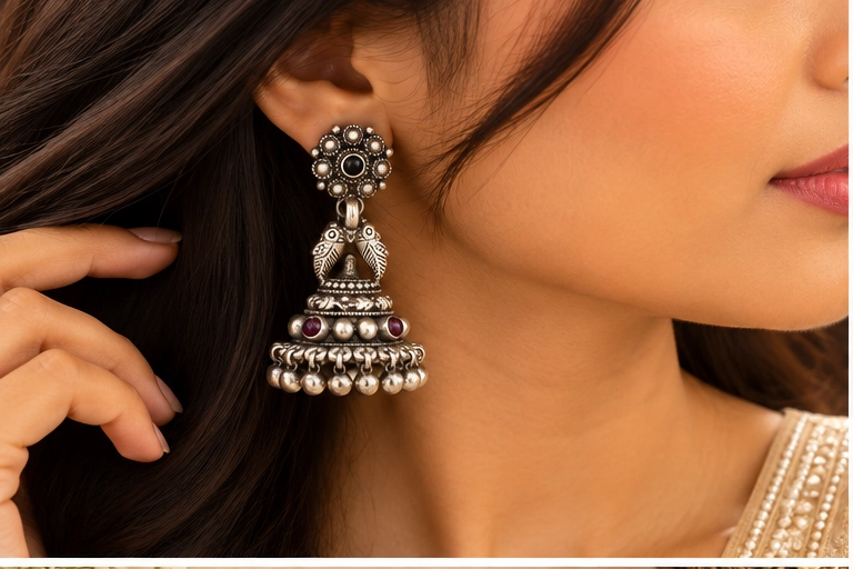 Beaded Fringe Jhumka Earrings