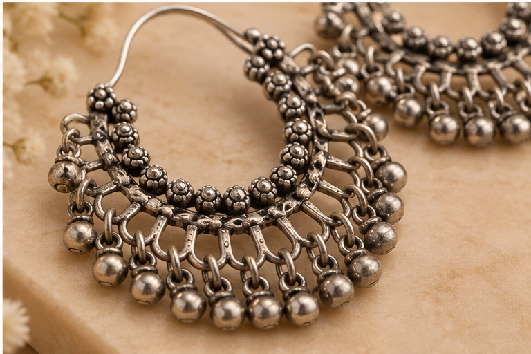 Oxidized Silver Hoop Earrings - Image 4
