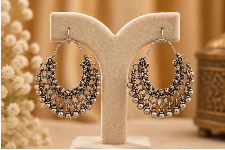 Oxidized Silver Hoop Earrings - Image 3