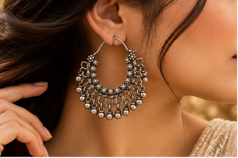 Oxidized Silver Hoop Earrings