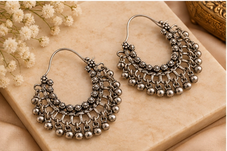 Oxidized Silver Hoop Earrings - Image 2