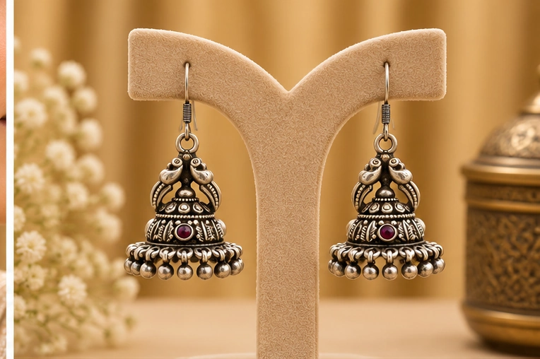 Temple Pattern Jhumka Earrings - Image 3