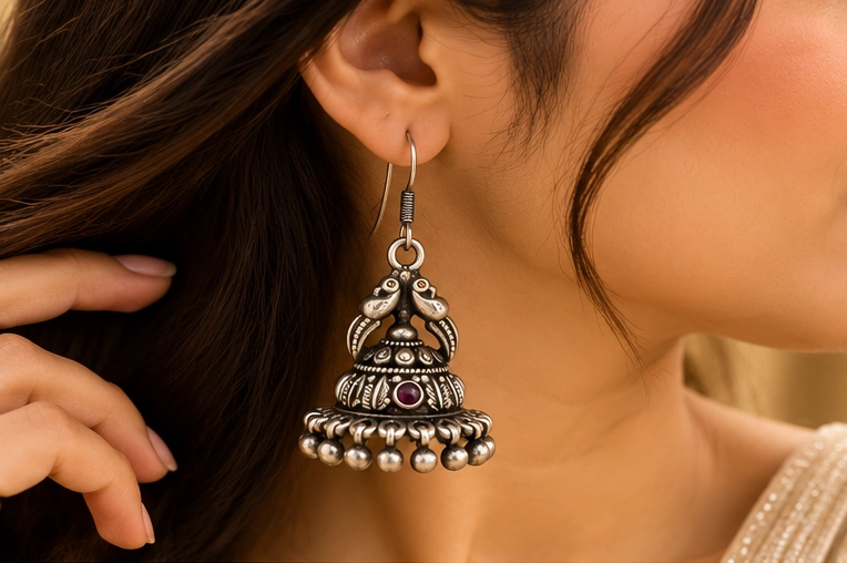 Temple Pattern Jhumka Earrings
