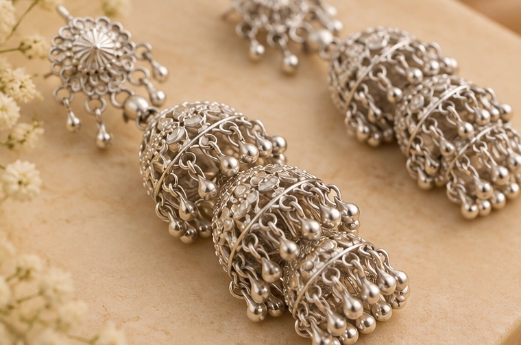 Long Cascade Jhumka Earrings - Image 4