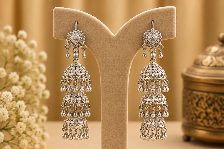 Long Cascade Jhumka Earrings - Image 3