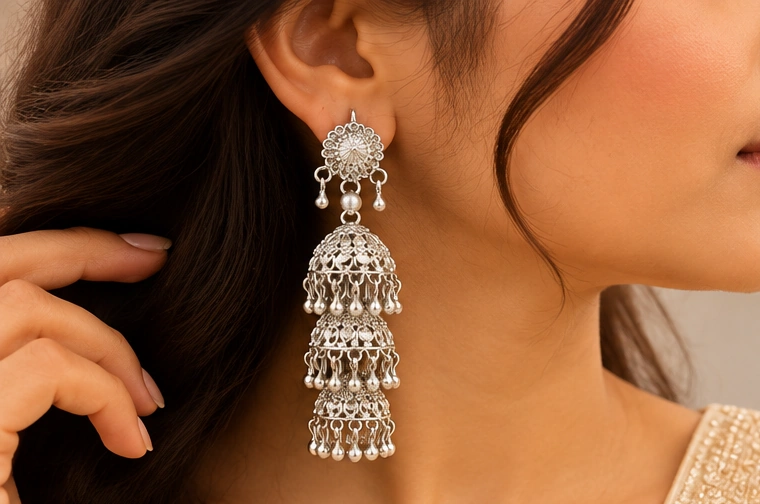 Long Cascade Jhumka Earrings