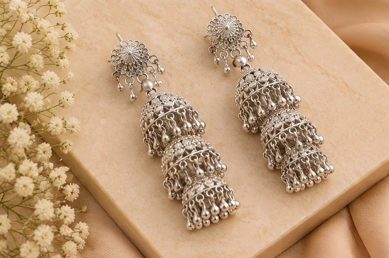 Long Cascade Jhumka Earrings - Image 2